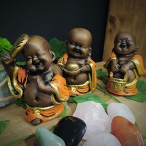 TRIO DE BUDAS CAMPONES ENVELHECIDO C/ LARANJA 10CM