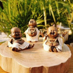 TRIO DE BUDAS FELIZ ENVELHECIDO C/ BRANCO 10CM