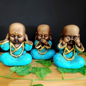 TRIO DE BUDA SEM PÉ AZUL 15CM