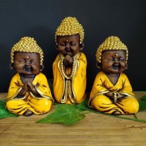 TRIO DE BUDA CRESPO AMARELO 17CM
