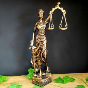 IMAGEM EM GESSO TEMIS DEUSA DA JUSTIÇA DOURADO METALIZADO 42CM