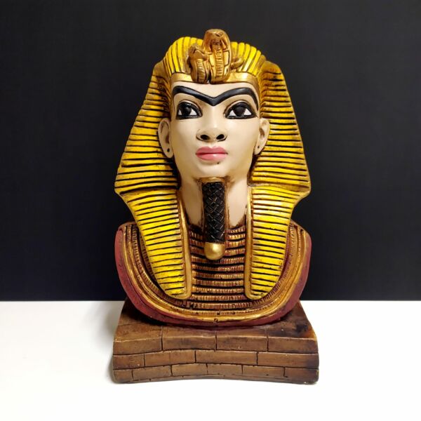 IMAGEM EM GESSO BUSTO DO FARAÓ COM AMARELO 28 CM