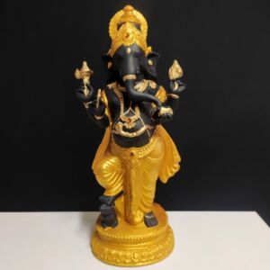 GANESHA EM PÉ NA BASE PRETA E DOURADA 60CM