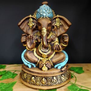 GANESHA COM BASE ENVELHECIDO COM AZUL 30CM