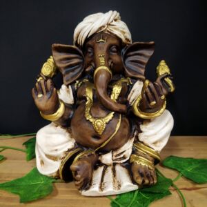 GANESHA COM TURBANTE BRANCO 20CM