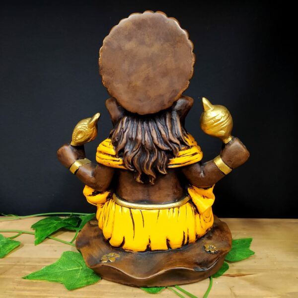 GANESHA COM LIVRO ENVELHECIDA COM AMARELO 25CM - Imagem 2