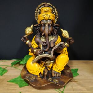 GANESHA COM LIVRO ENVELHECIDA COM AMARELO 25CM