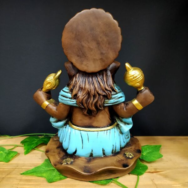 GANESHA COM LIVRO ENVELHECIDA COM AZUL 25CM - Imagem 2