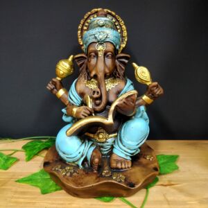 GANESHA COM LIVRO ENVELHECIDA COM AZUL 25CM