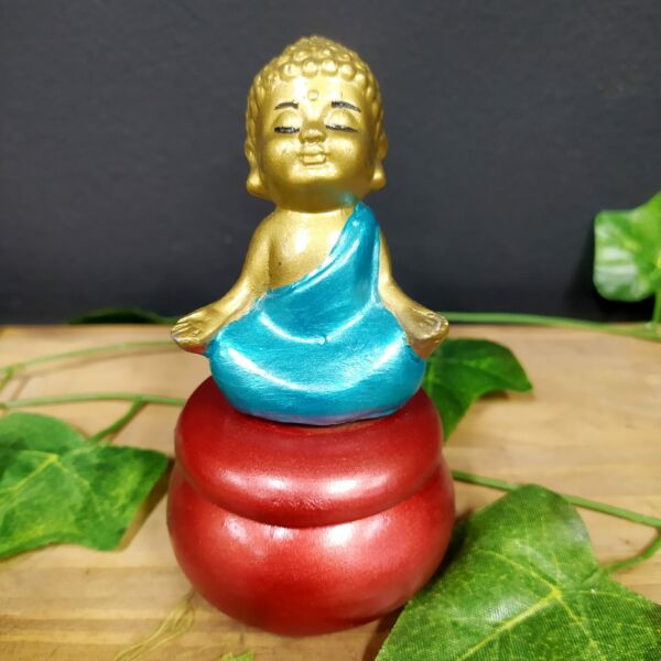 PORTA OBJETOS EM RESINA BUDA ZEN AZUL TURQUESA 12CM - Imagem 2