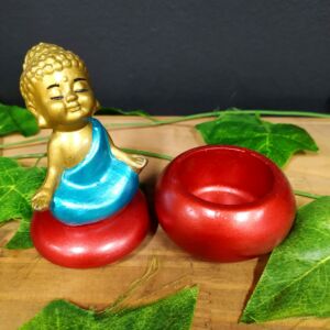 PORTA OBJETOS EM RESINA BUDA ZEN AZUL TURQUESA 12CM