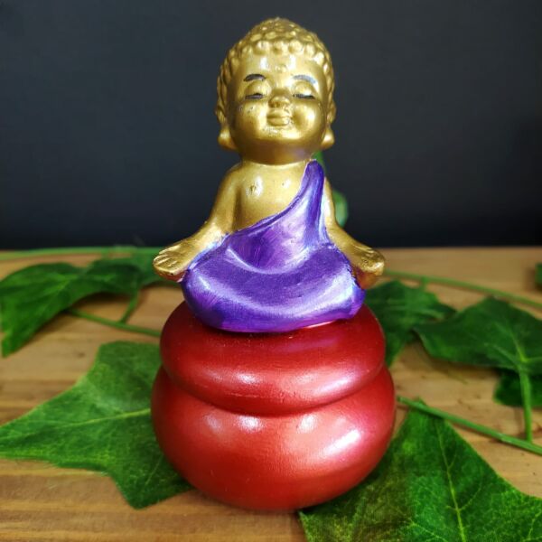 PORTA OBJETOS EM RESINA BUDA ZEN ROXO 12CM - Imagem 2
