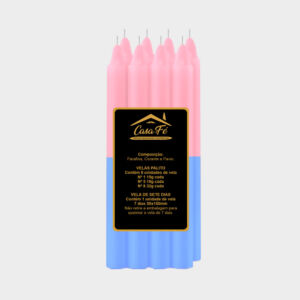 VELA PALITO N8 BICOLOR ROSA COM AZUL 256G - CASA FÉ