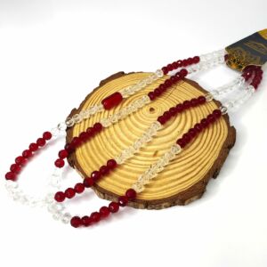 FIO DE CONTAS COM 147 CONTAS + FIRMA TRANSPARENTE COM VERMELHO CRISTAL