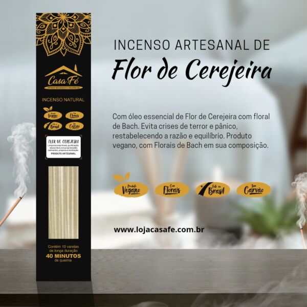 INCENSO NATURAL FLOR DE CEREJEIRA CX C/10 - CASA FÉ