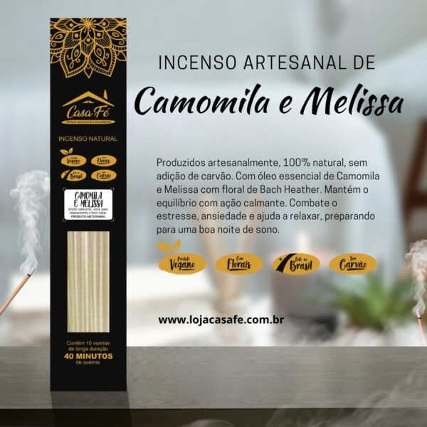 INCENSO NATURAL CAMOMILA E MELISSA CX C/10 - CASA FÉ