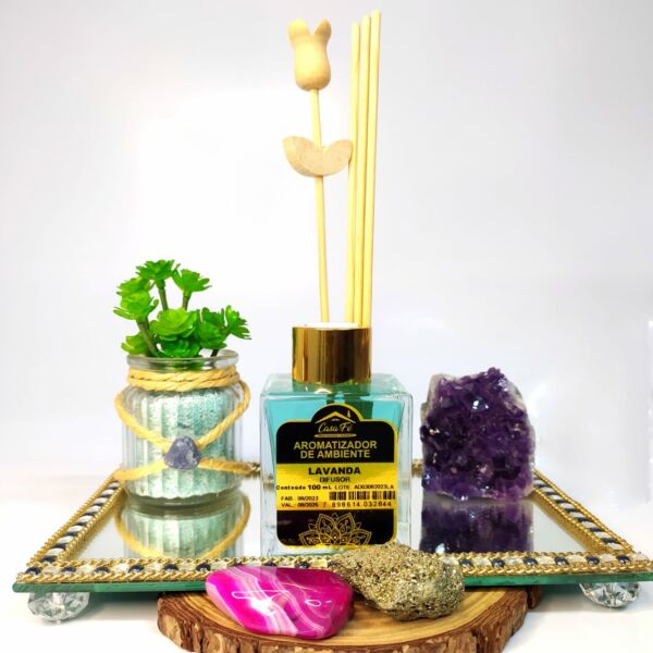 DIFUSOR DE VARETAS LAVANDA COM QUARTZO VERDE 100ML  - CASA FÉ