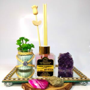 DIFUSOR DE VARETAS CRAVO E CANELA COM QUARTZO ROSA 100ML  - CASA FÉ