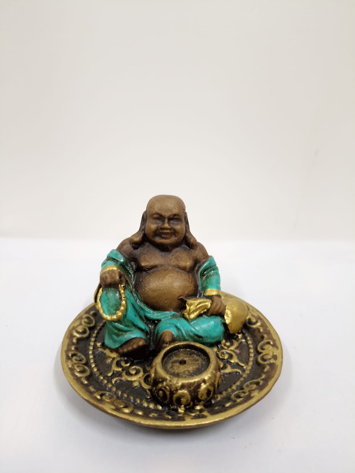 PORTA INCENSO REDONDO BUDA DA FORTUNA TURQUESA 6CM - Imagem 2