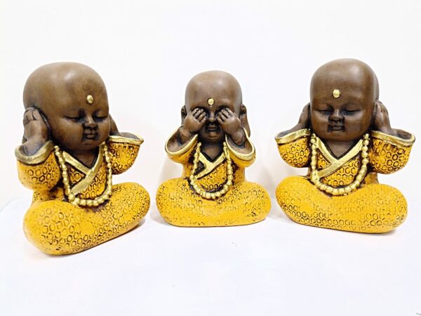 TRIO DE BUDA SEM PÉ AMARELO 15CM - Imagem 3
