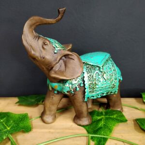 ELEFANTE ENVELHECIDO COM MANTO TRIANGULO TURQUESA 15CM