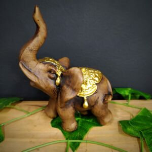 ELEFANTE ENVELHECIDO COM MANTO DOURADO PP 14CM MOD2