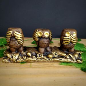 IMAGEM DE GESSO TRIO DE CORUJAS DA SABEDORIA ENVELHECIDA 6CM
