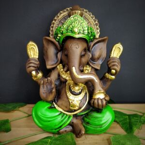 GANESHA P ENVELHECIDA COM VERDE 20CM