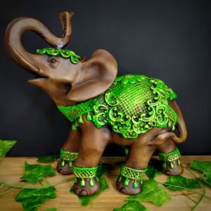 ELEFANTE MANTO FLORIDO ENVELHECIDO COM VERDE 30CM
