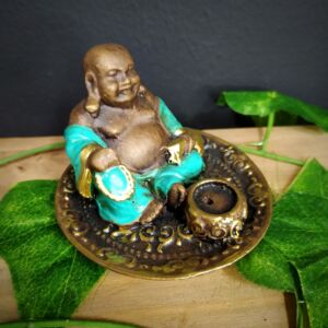 PORTA INCENSO REDONDO BUDA DA FORTUNA TURQUESA 6CM
