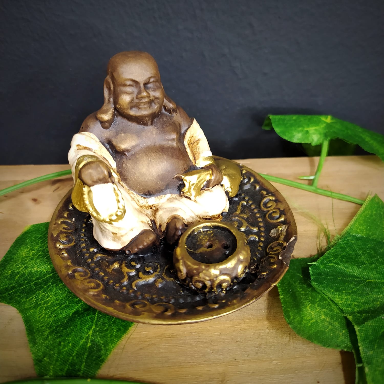 PORTA INCENSO REDONDO BUDA DA FORTUNA BRANCO 6CM