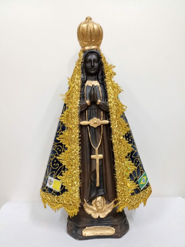 IMAGEM EM GESSO NOSSA SENHORA APARECIDA COM MANTO DE VELUDO 40CM - Imagem 3