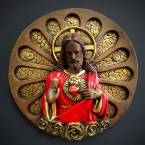MANDALA SAGRADO CORAÇÃO DE JESUS COLORIDA 35CM