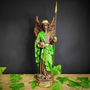 IMAGEM EM GESSO ARCANJO SÃO RAFAEL ROUPA VERDE 33CM