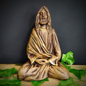 IMAGEM EM GESSO JESUS MEDITANDO ENVELHECIDO 24CM