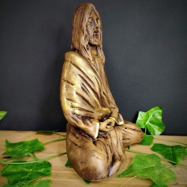IMAGEM EM GESSO JESUS MEDITANDO ENVELHECIDO 24CM - Imagem 2