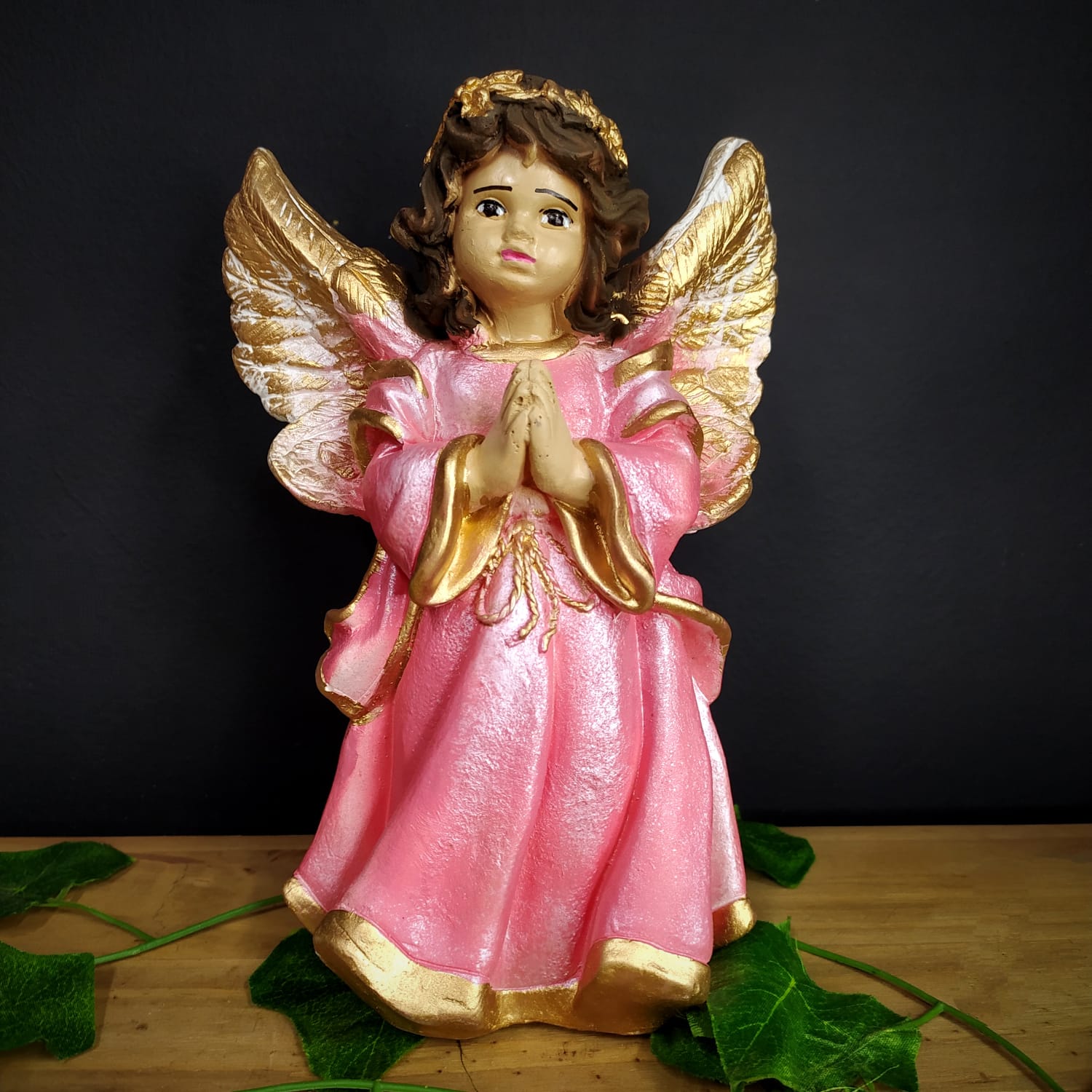 IMAGEM EM GESSO ANJINHO DA GUARDA ROSA 23CM