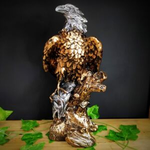IMAGEM EM GESSO ÁGUIA COM PEIXE BRONZE COM PRATA 40CM