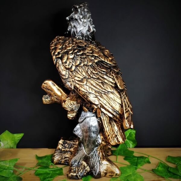IMAGEM EM GESSO ÁGUIA COM PEIXE BRONZE COM PRATA 40CM - Image 2