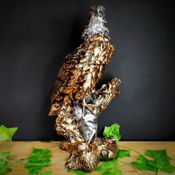 IMAGEM EM GESSO ÁGUIA COM PEIXE BRONZE COM PRATA 40CM - Image 4