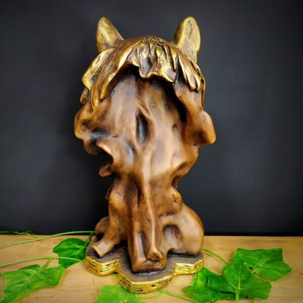 IMAGEM EM GESSO BUSTO DE LOBO ENVELHECIDO COM DOURADO 28CM - Image 3