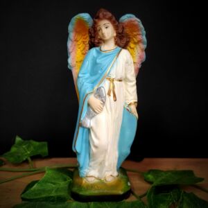 IMAGEM EM GESSO ARCANJO SÃO RAFAEL COM ASAS COLORIDAS 18CM