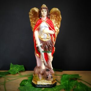 IMAGEM EM GESSO ARCANJO SÃO MIGUEL COM ASAS DOURADAS 22CM