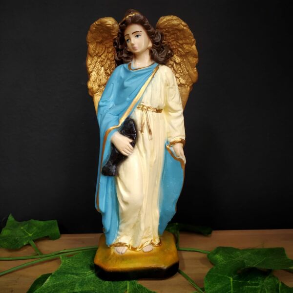 IMAGEM EM GESSO ARCANJO SÃO RAFAEL COM ASAS DOURADAS 18CM