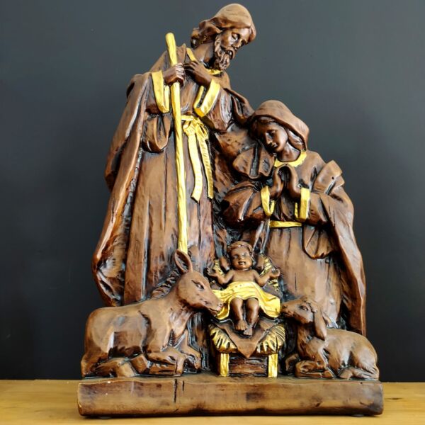 IMAGEM EM GESSO PRESÉPIO SAGRADA FAMILIA 44CM
