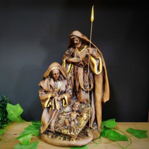 PRESÉPIO SAGRADA FAMÍLIA ENVELHECIDO COM LANÇA 34CM