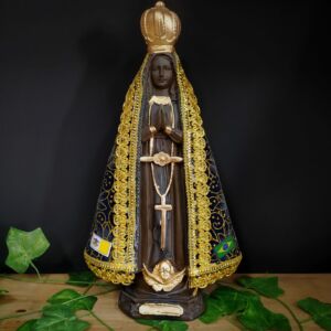 IMAGEM EM GESSO NOSSA SENHORA APARECIDA COM MANTO DE VELUDO 40CM
