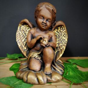 IMAGEM EM GESSO ANJO COM POMBO NA MÃO 16CM