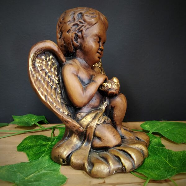 IMAGEM EM GESSO ANJO COM POMBO NA MÃO 16CM - Imagem 2