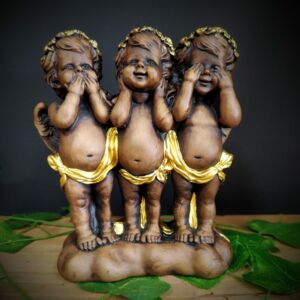 IMAGEM EM GESSO TRIO DE ANJOS DA SABEDORIA 19CM